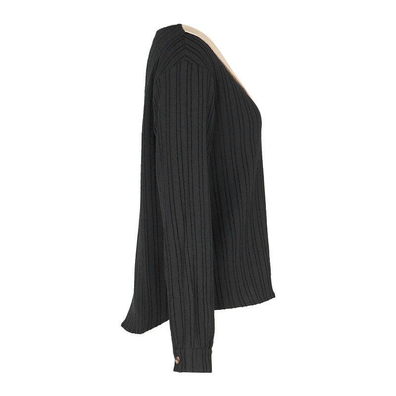 Wiosenno-jesienna damska koszula z przeszyciami, dekolt w serek, temperamentna, elegancka, top z długim rękawem