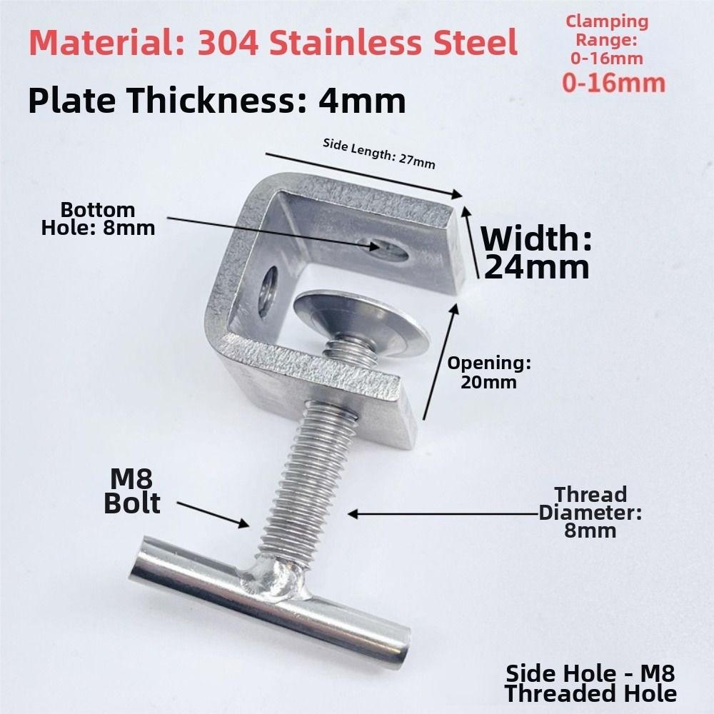 1pc 111 Stainless Steel C-clamp T-Shaped 11-111mm Opening Square Clamp Adjustable Sturdy Fixed Holder Clip Hardware Fasteners
