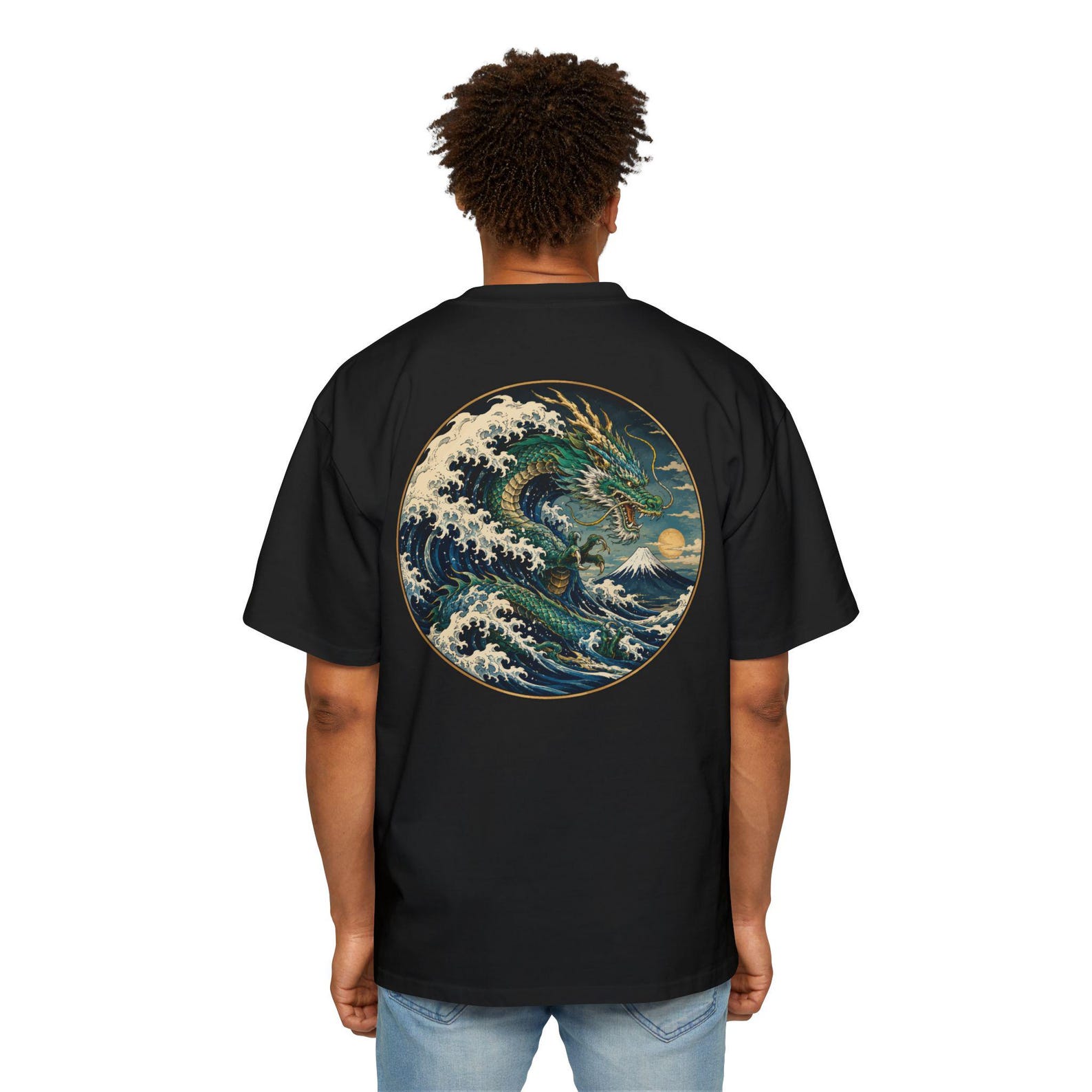 The Great Wave Series II - Dragon Tide T Shirt | Japanese Dragon Shirt | Hokusai Inspired Wave Tee | Ocean Art Back Print XL