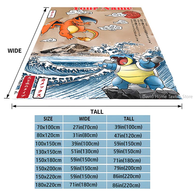 Customized Name Personalized Blanket Pokemon Charizard Flannel Blanket Home Sofa Lunch Break Blankets Children Student Kids Gift