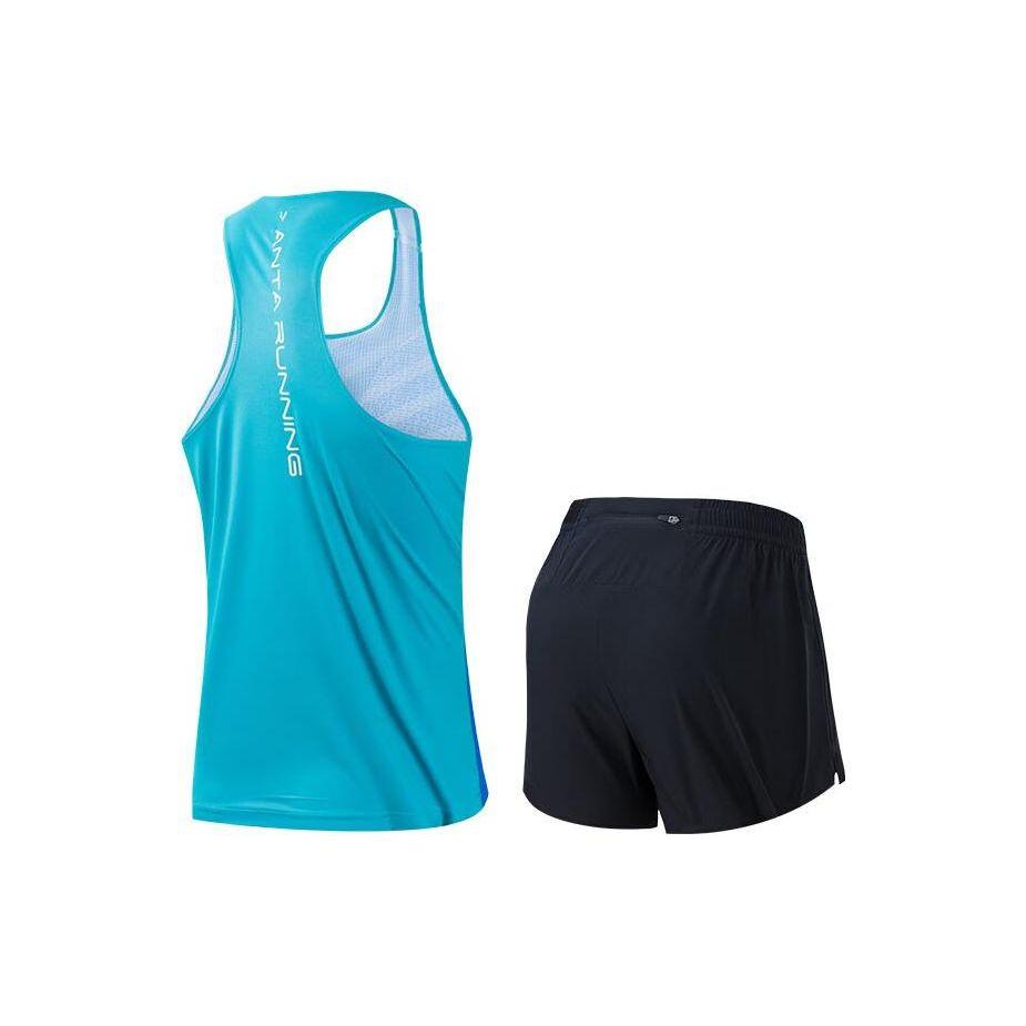 Anta Running Series Logo Letter Round Neck Sleeveless Vest Mid Waist Straight Casual Sports Suit Men Sportswear Light-Blue Black 152355202-2