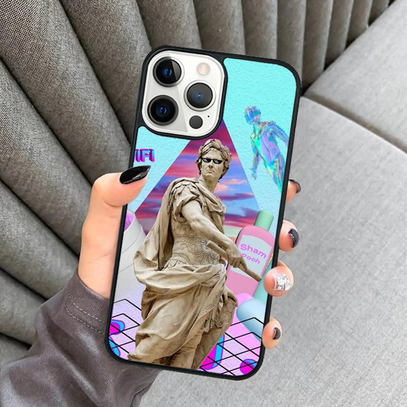 Statue Vaporwave Glitch Art Phone Case For iPhone 16 15 13 14 Pro Max 11 12 Mini Plus 2022 XR XS MAX Cover Coque