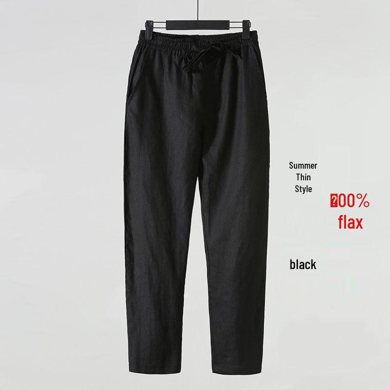 Men's Casual Loose-Fit Nine-Point Cotton and Linen Pants - Chinese Style Summer Wear