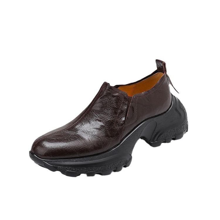 First Layer Sheepskin Muffin Thick-soled Loafers 2025 Spring New High-heeled Leather One-pedal Thick-heeled Deep-mouth Single Shoes