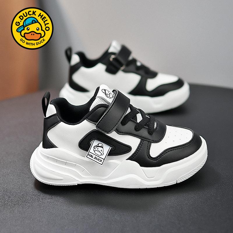 Little Yellow Duck children's shoes, white sneakers, single-layer mesh, boys' shoes, leather upper, with a thick cotton lining, for toddlers and