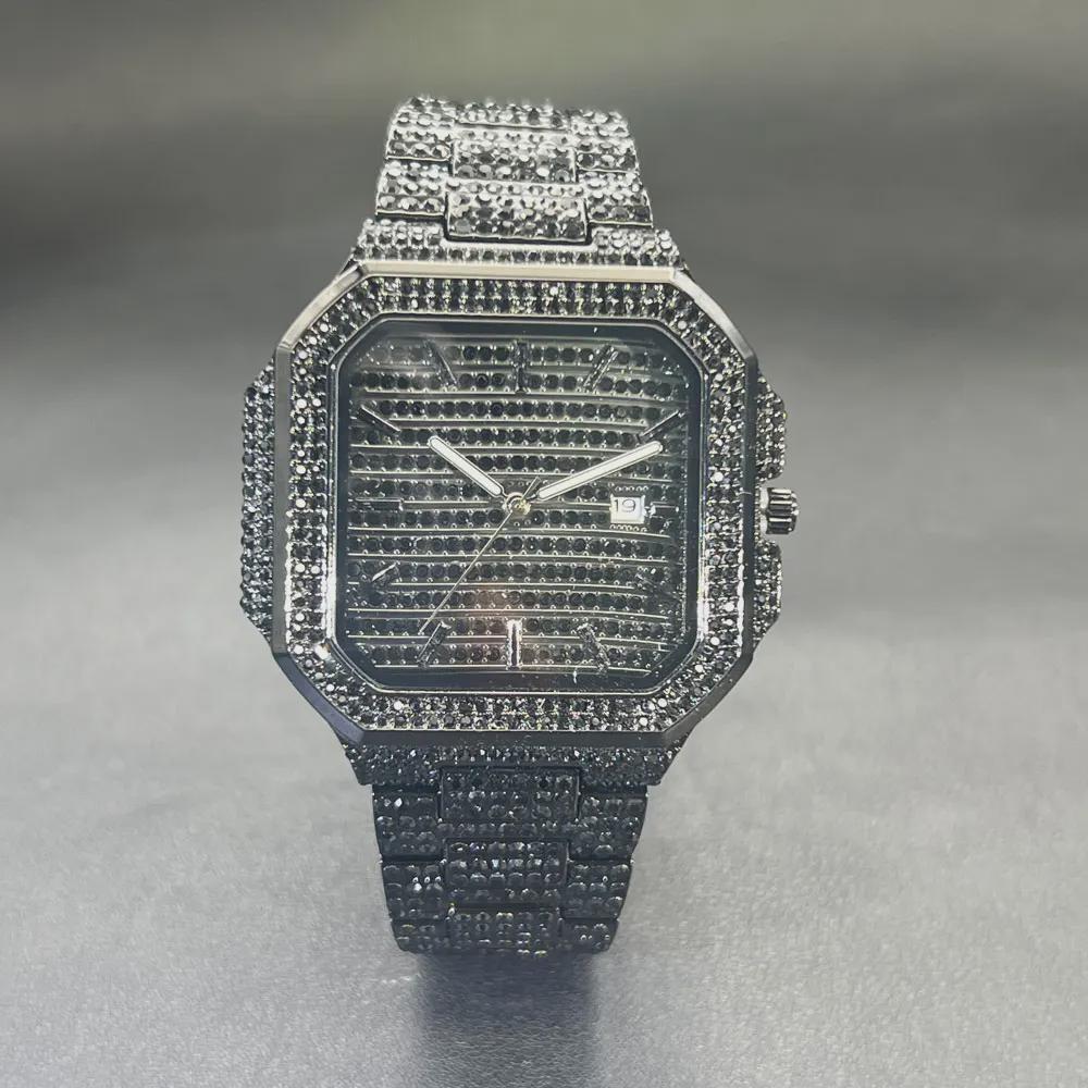 Watch For Men Luxury Gold Square Men's Wristwatch Alloy Strap Full Diamond Business Quartz Watch For Man Clock Gifts