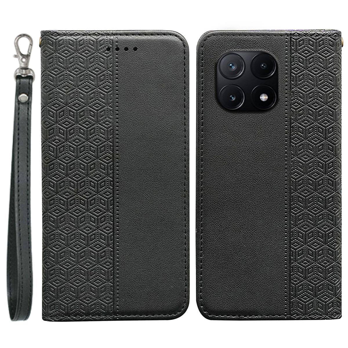 

Для Xiaomi Poco X6 Pro 5G/Redmi K70E 5G Чехол-кошелек для телефона с сильным магнитом, клетчатым узором и тисненой кожей, откидная крышка Black