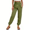 Women's Fashion  Color Elastic Waist Pocket Loose Leg Tight Casual Pants