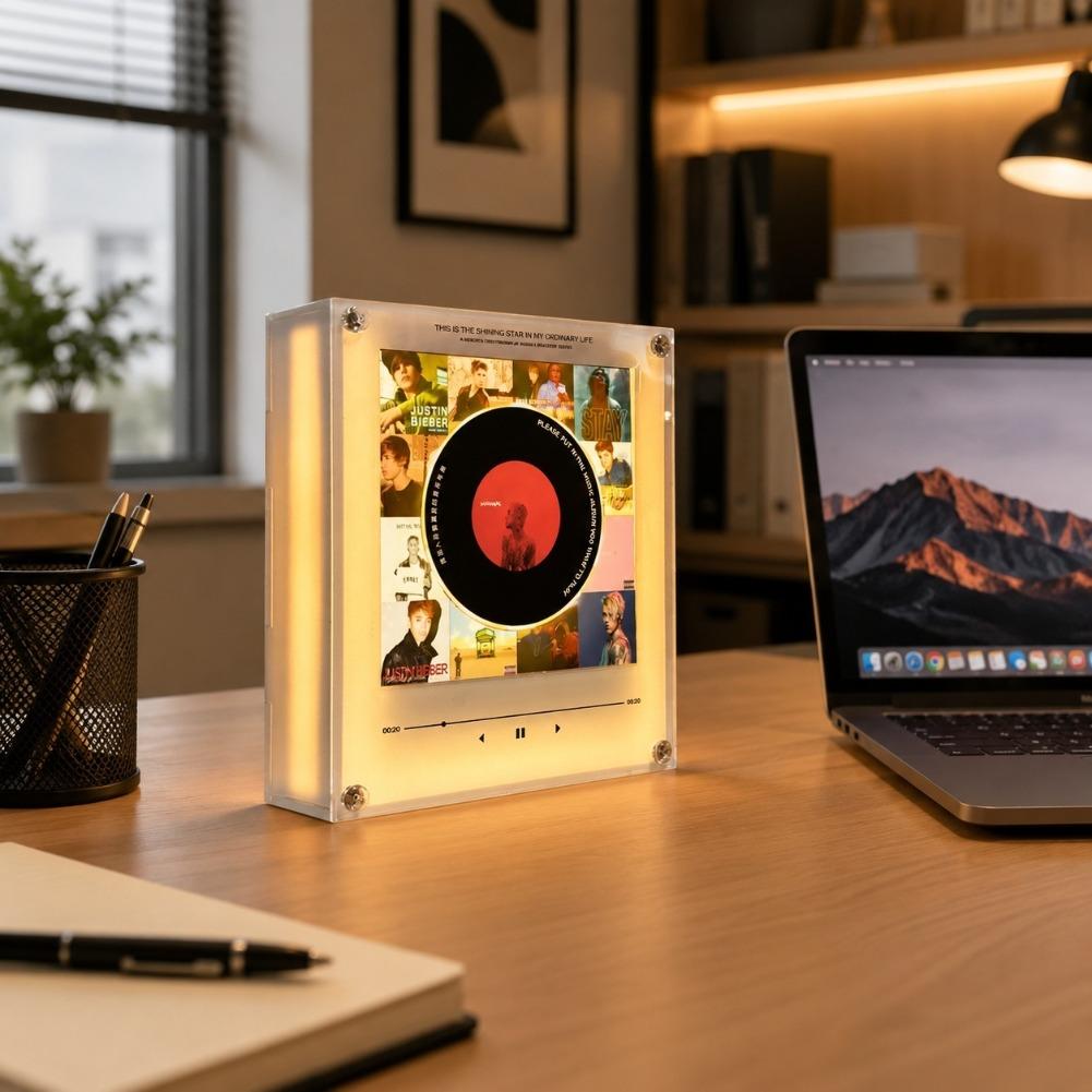 NFC Induction Rotating Vinyl Disc Player Magnetic Refrigerator Sticker Built-in Speaker Auto Singing Night Light Creative Decor