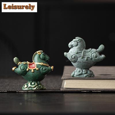 Green Sandstone Horses Flying On Clouds Tea Pet Vintage Exquisite Miniatures Tea Figurine Play Toys Tea Statue Ornaments Craft
