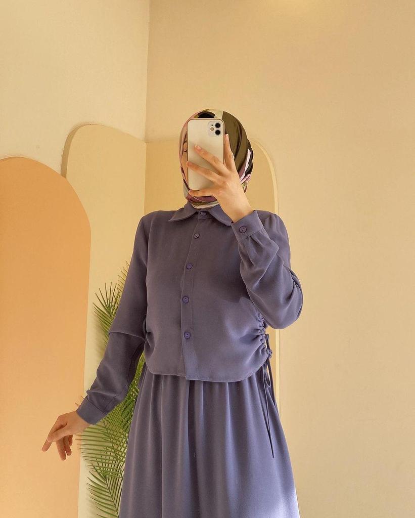 In-Stock Midi Skirt Set: 2024 Long-Sleeved Shirt Casual Dress for Muslim Arab Women