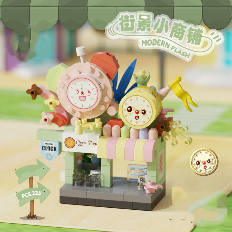 Library Candy Store Street View Coffee Pet Bread Flower Hamburger Small Shop City Building Blocks Fun Street Store Toys