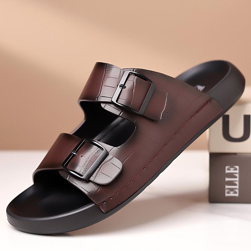 Summer Men's Fashionable Simple and Casual Thick Soled Slippers, Classic Brown/black Men Breathable Non Slip Comfortable Sandals