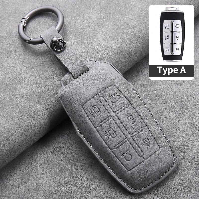 New Sport Fashion Leather Car Key Fob Case Cover 6 Button Shell Protector Bag For Hyundai Genesis GV60 GV70 GV80 G70 G80 G90
