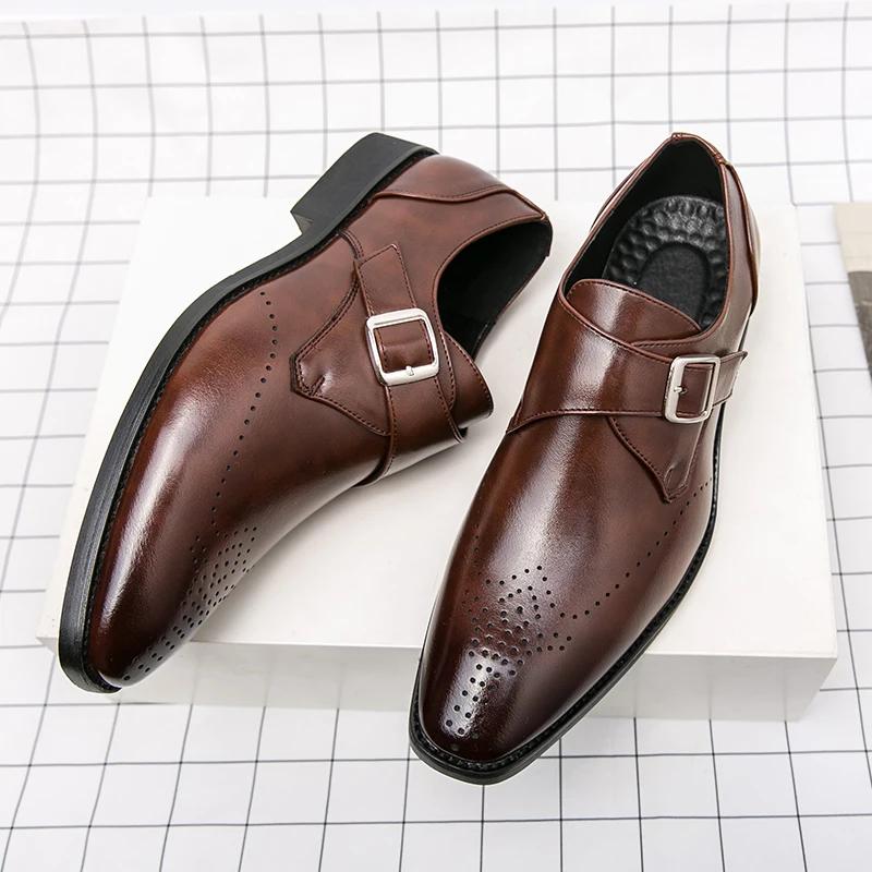 Fashion Dress Leather Shoes Men Business Oxford Shoes Fashion Carved England Buckle Formal Mengke Shoe Pointed Office Wedding Men Shoe
