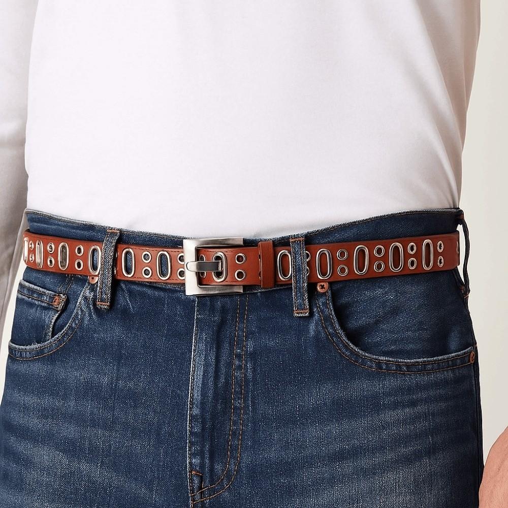Zinc Zinc Alloy Buckle PU Leather Waistband Vintage Unisex Belt Fashion Oval Multihole Belt  Streetwear