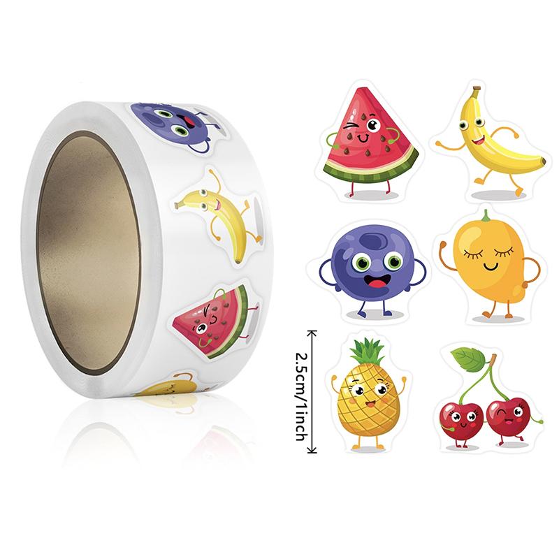 500Pcs/Roll Irregular Cute Cartoon Fruit Reward Stickers For Children Diy Stickers Sealing Stickers Decoration