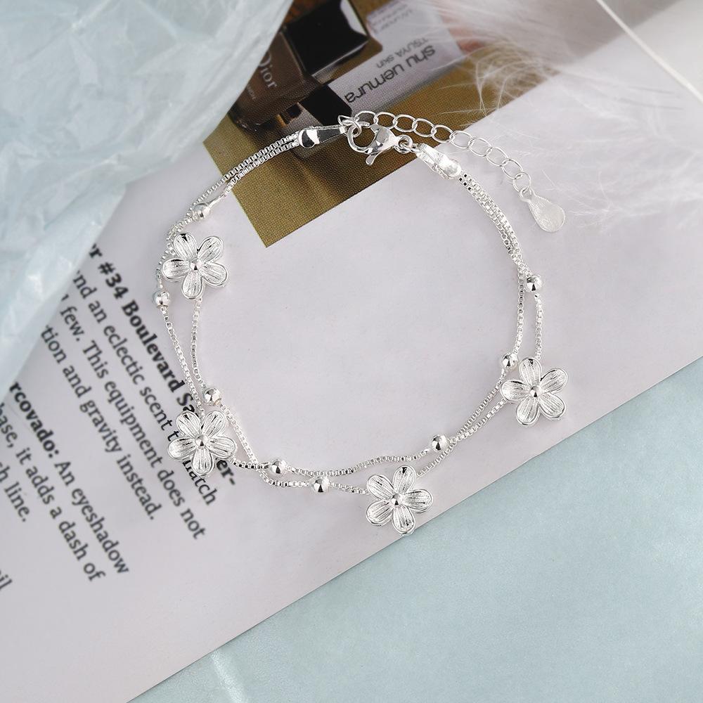 

Двухслойный браслет с цветком маргаритки, уникальный модный браслет с круглыми бусинами в виде пятилепесткового цветка для прямой трансляции Copper (Silver)