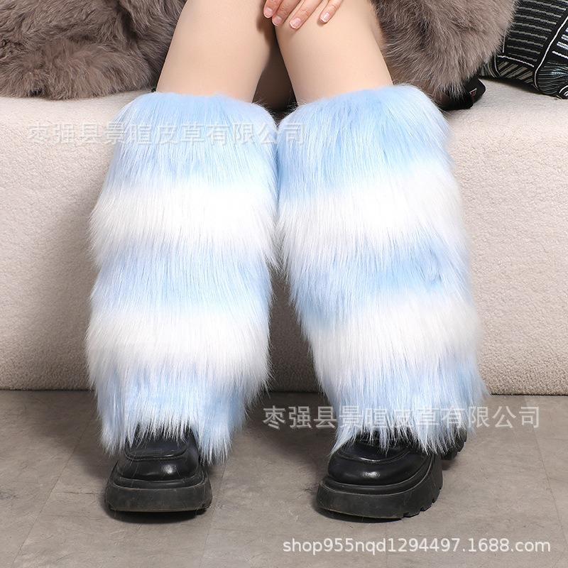 Subculture White Fluffy Socks Cover Women's Q Show Leg Ring Medium Tube Calf Socks Star Element Plush Leg Cover K