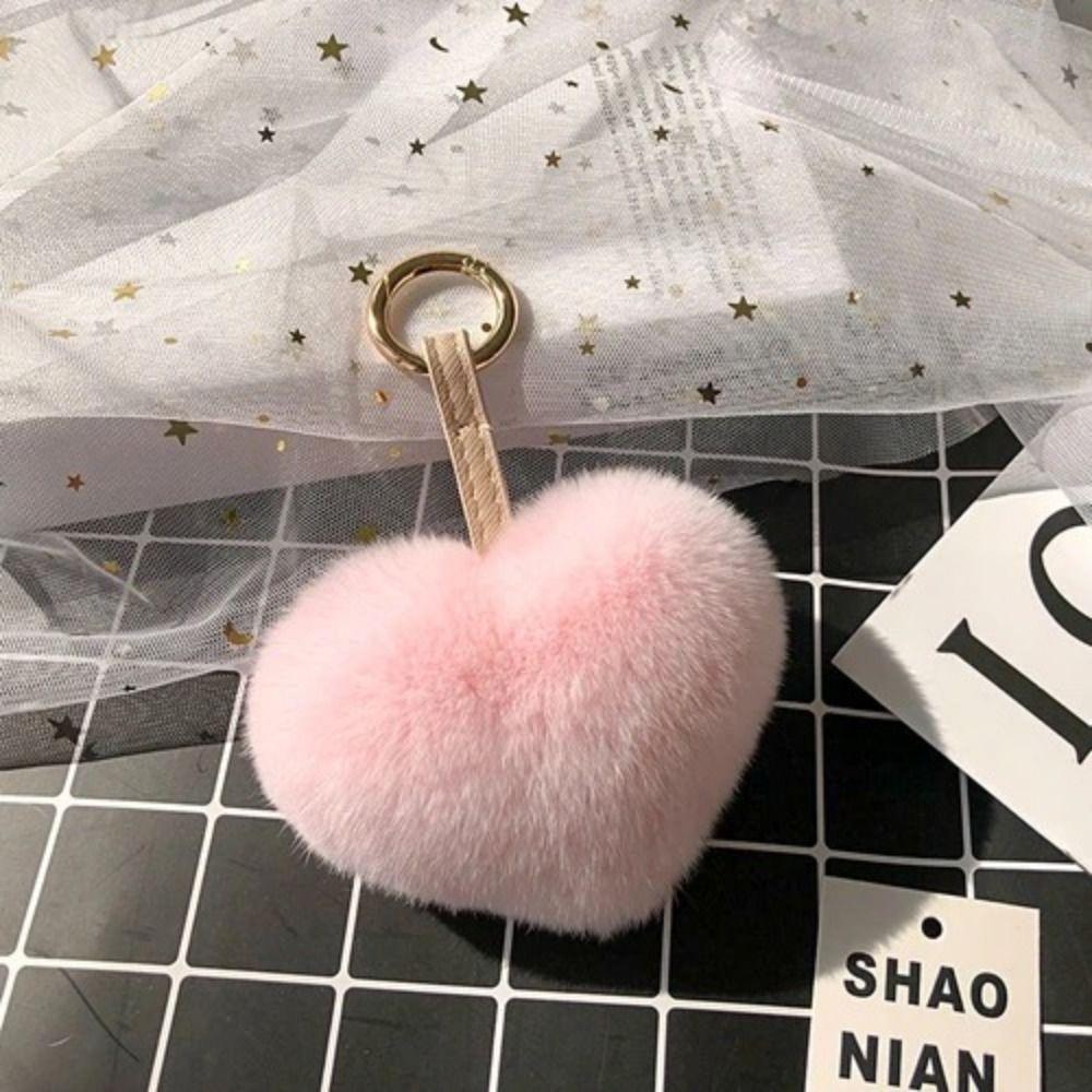 Cartoon Design Heart Fluffy Fur Keychain Heart Shape Heart Plush Pendant Gift