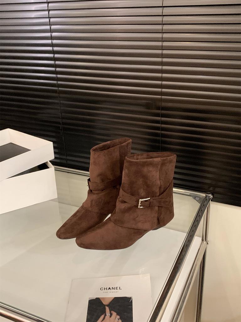 Grobe Ferse Kaffee Maillard Hosen Stiefel Kurze Stiefel Saison Fleece Skinny Mittlere Stiefel Martin Stiefel