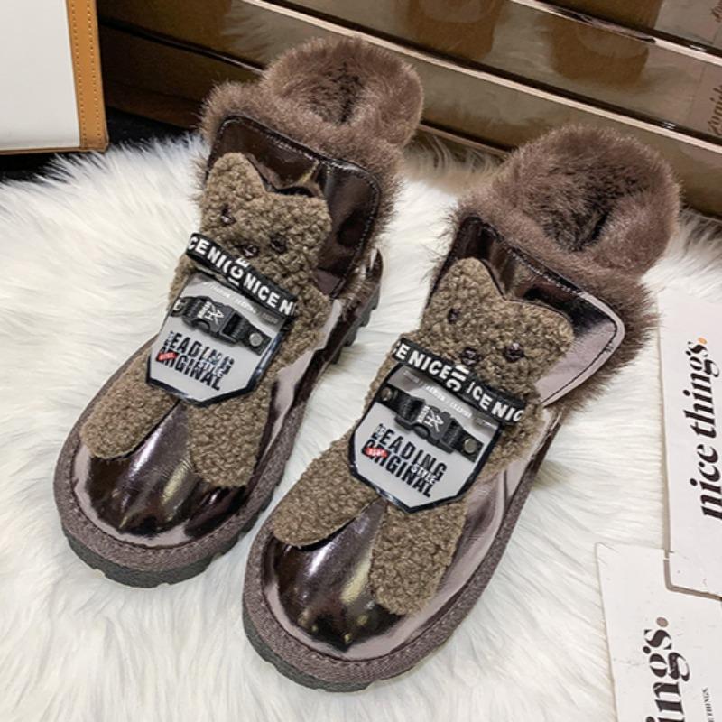 Women's Fashion Flat Snow Boots Winter New Round Head Thick Sole Anti-slip Wear-resistant Short Cotton Boots