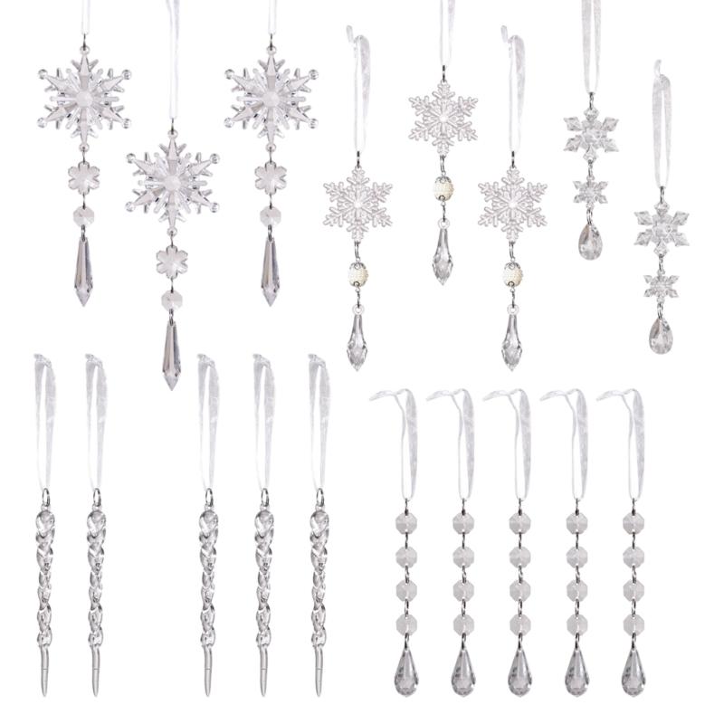 Clear Shatterproof Acrylic Snowflake Icicles Christmas Decorations With Berries Ball For Home Party Tree