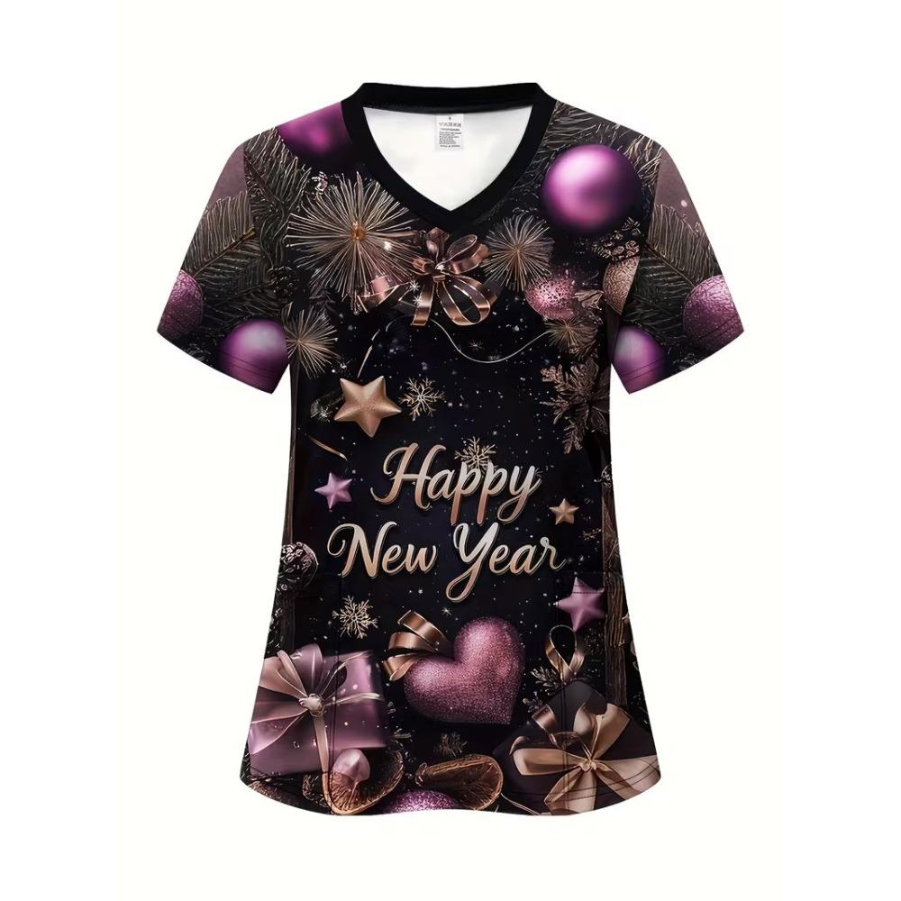 Surgical Gown Women's 3D Printed Nurse Top Summer Fashion V-tie Pocket Short Sleeved Women's Medical Gown