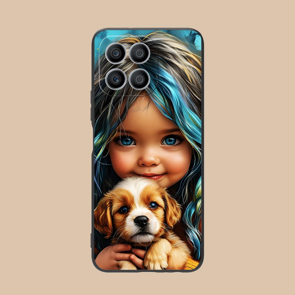Girl Dog Puppy Matte TPU Mobile Phone Case for Honor 90 80 70 60 50 30 20 10 9 8 7 Pro S SE Lite 5G Colorful Printing Cover