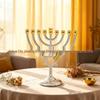 Ornament Menorah Hanukkah din Metal cu Pană Aurie