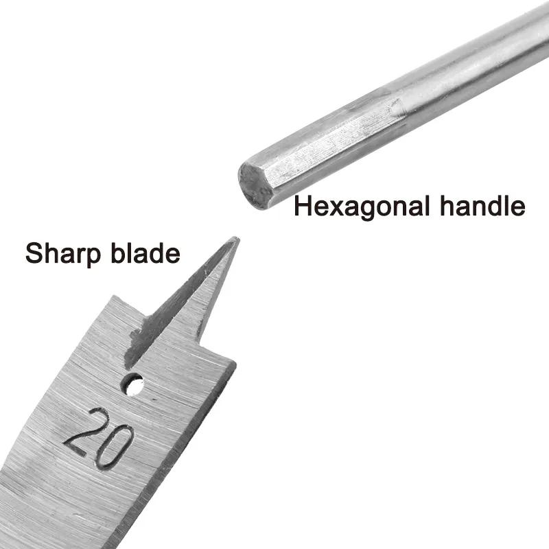6pc Natural Color Three Pointed Flat Drill Hexagonal Handle Woodworking Hole Opener Wooden Board Drilling Bit Tool Collection