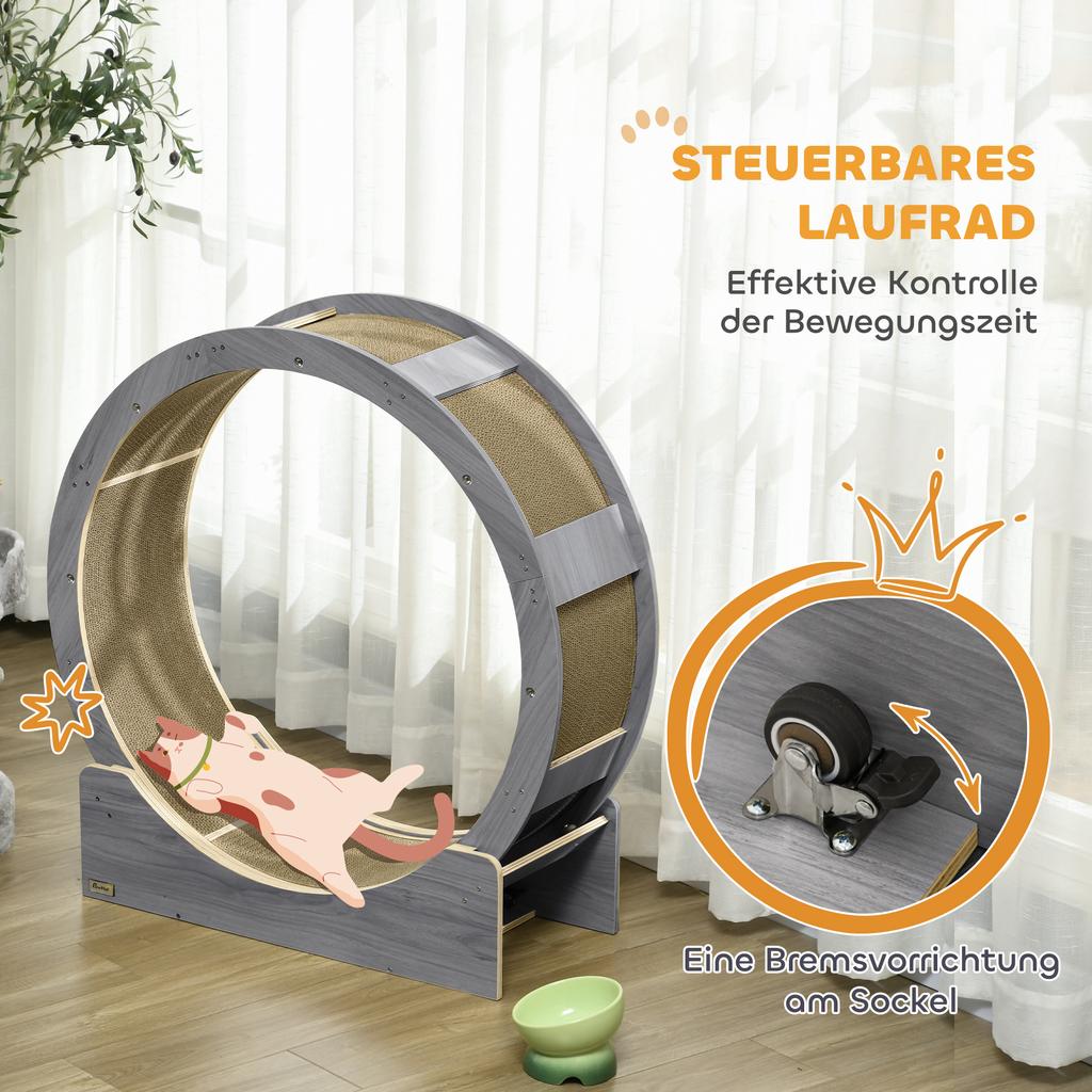 Cat Wheel with Brake, Scratching Pads - Grey