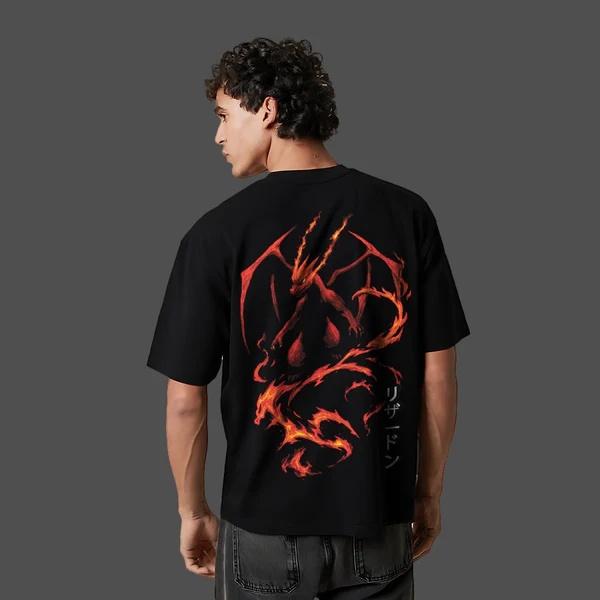 Pokémon Anime Printed Charizard Oversized Black Tshirt Men and Women Breathable High Quality Y2K Short Sleeve Summer Tshirt