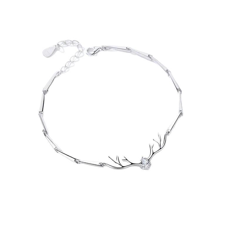 Antler Inlaid Diamond Silver Bracelet - Korean Style, Versatile Fashion for Women, Ideal Gift for Best Friends or Students at Christmas