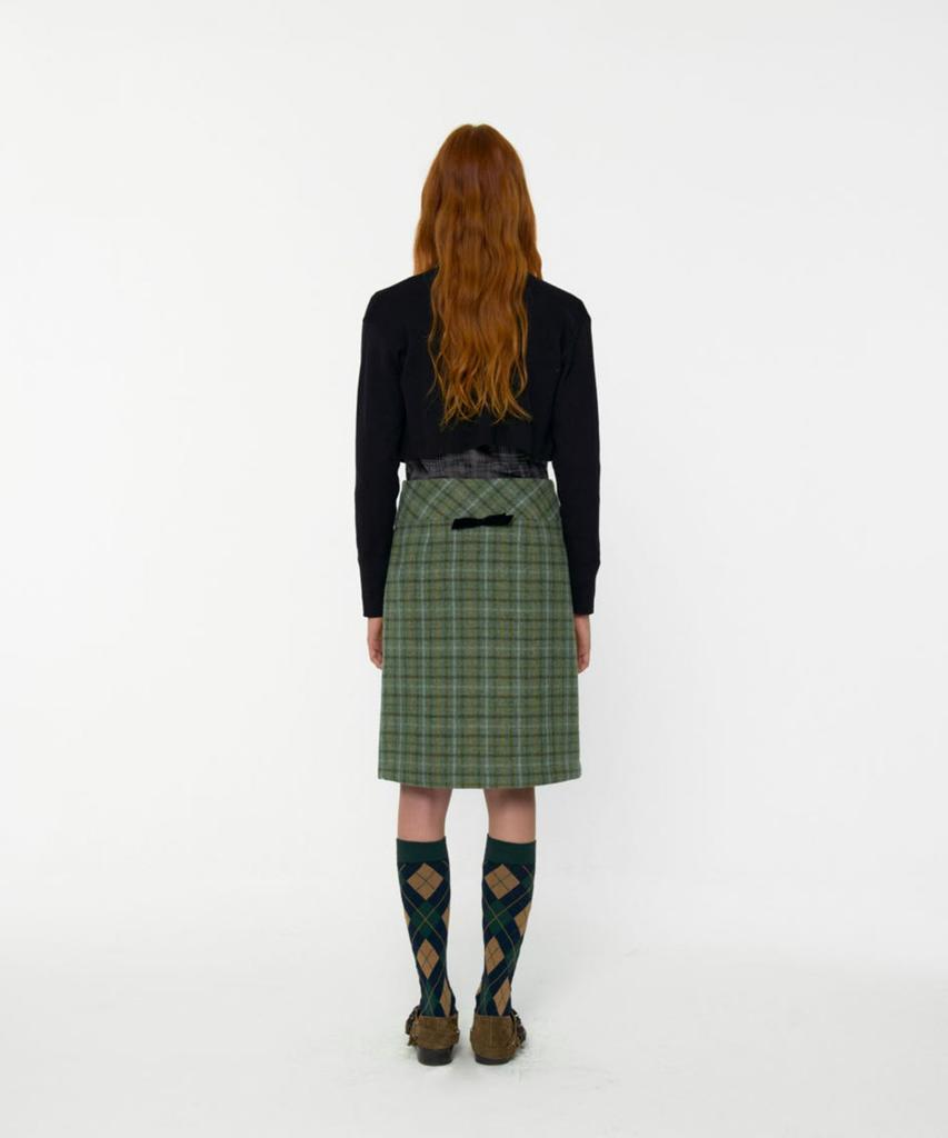 Lulu Seoul Joy Wool Check Midi Skirt (Green)