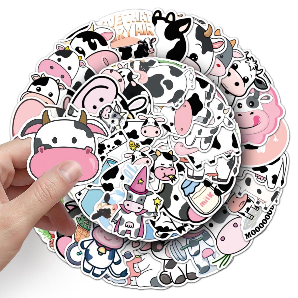 50PCS Cow Graffiti Stickers: Cute Cartoon Animal Decorations for Phone Cases, Water Bottles, and Notebooks.