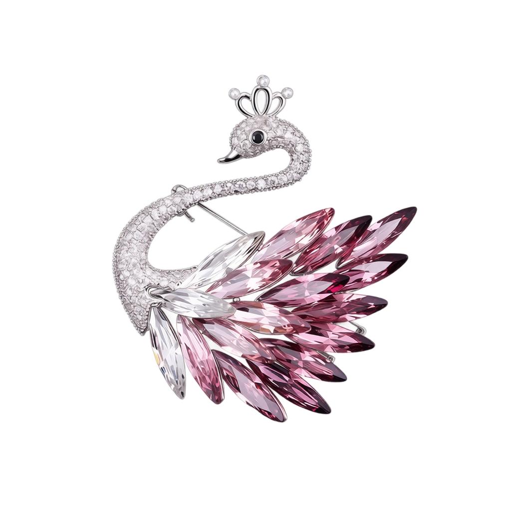 Crystal Swan Brooch Women Luxury Fashion Gradient Wing Pin Elegant Wedding Evening Suit Coat Accessory Jewelry Gift