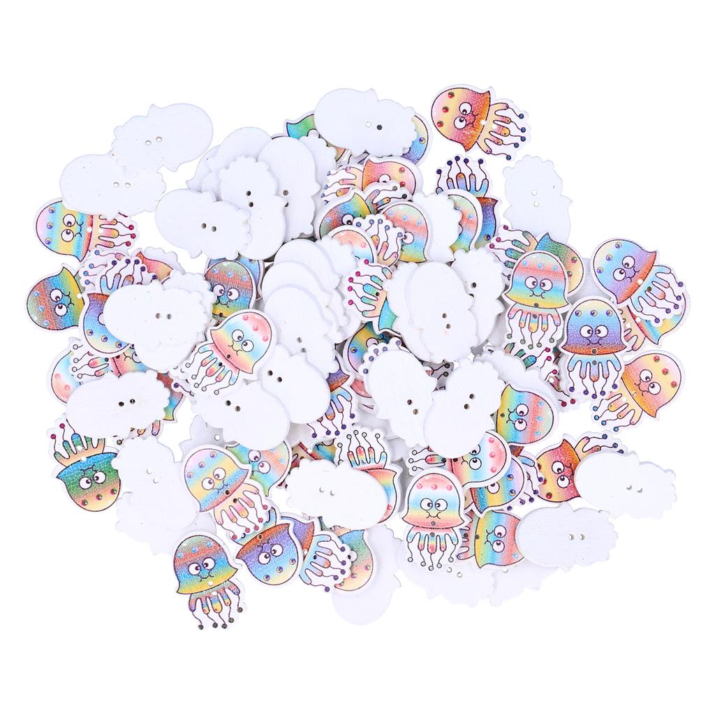 100 szt. Guziki DIY Wzór Meduzy Kolorowe Drewniane Guziki Dodatek do Dekoracji Ubrań