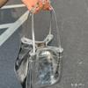 Lapimou Handbag, Bucket Bag, Silver Bag for Women, Silver and Black, Popular Korean Style, Cute, Stylish, Casual, Large Capacity, Perfect for