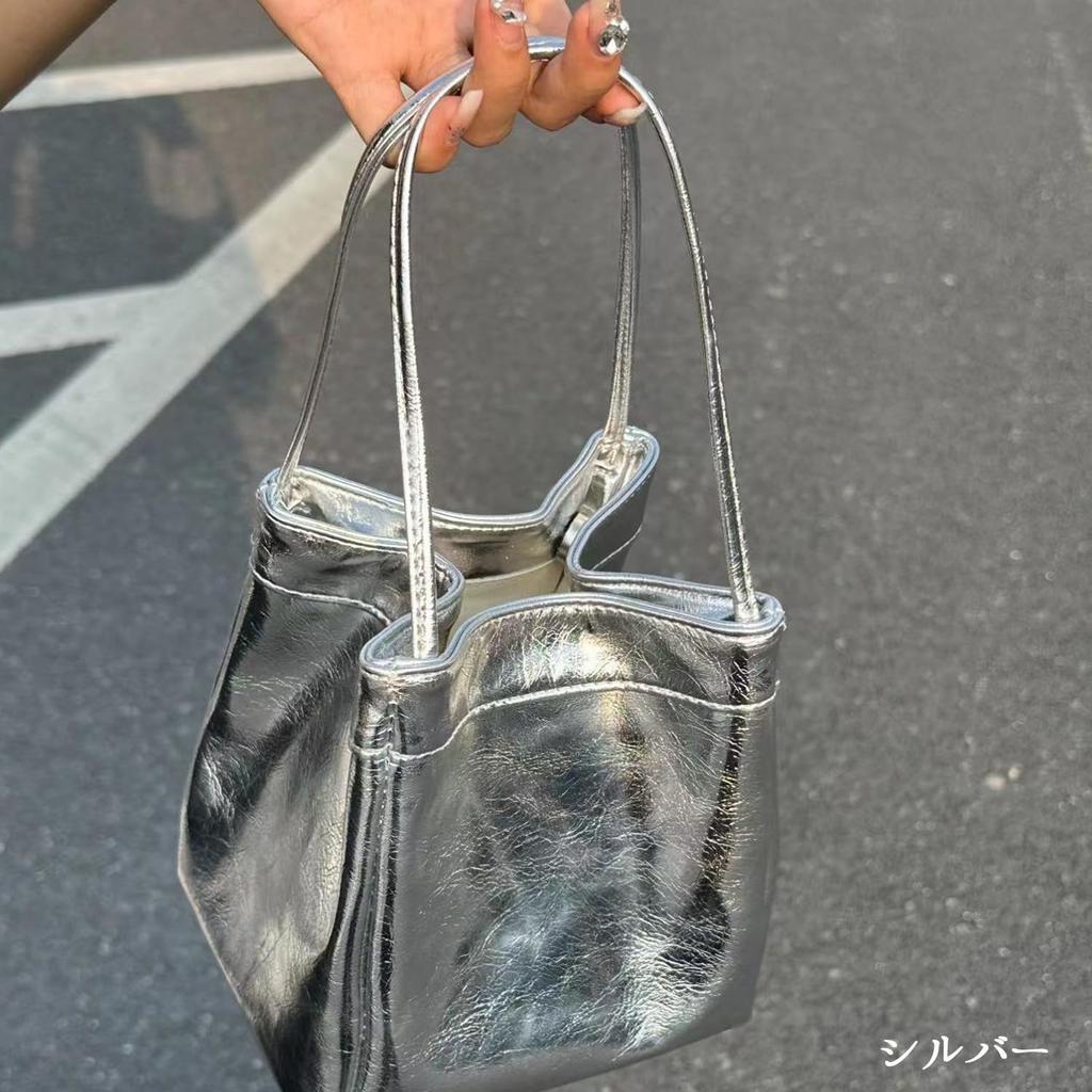 Lapimou Handbag, Bucket Bag, Silver Bag for Women, Silver and Black, Popular Korean Style, Cute, Stylish, Casual, Large Capacity, Perfect for