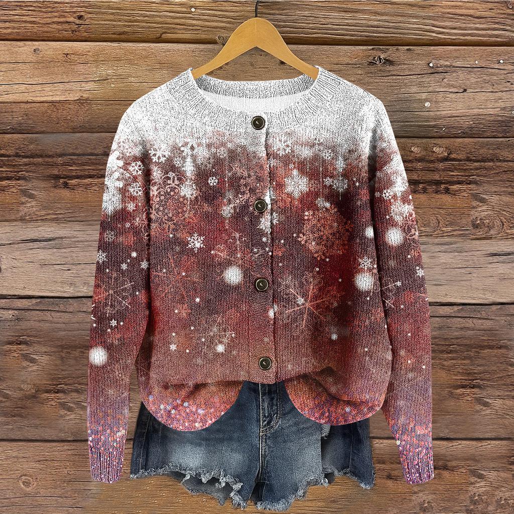 Women's Round Neck Top Printing Thickened Plush Cashmere Warm Long Top