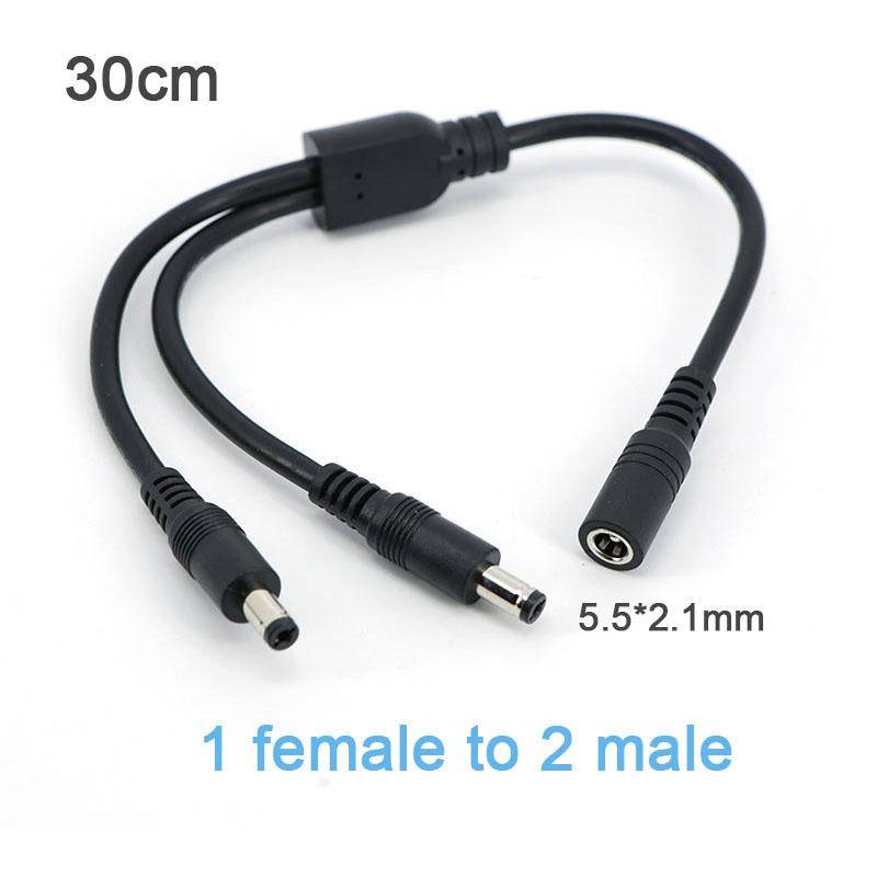 18awg 10A 30CM Cable DC 1 Female To 2 Male 2 Way Splitter Connector Power Supply Adapter Extension Cord 5.5x2.1mm