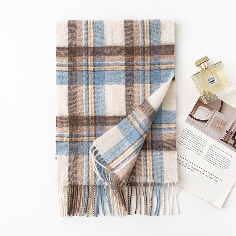 

Cashmere Plaid Blue Scarf Narrow Version New Warm Soft and Waxy High End Scarf Women s Autumn and Winter Scarf 180*30cm
