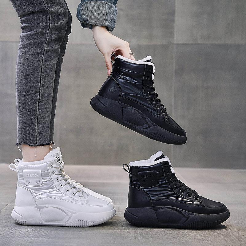 Factory velvet high-top snow boots women's 2025 winter new velvet ins Korean version warm casual cotton shoes