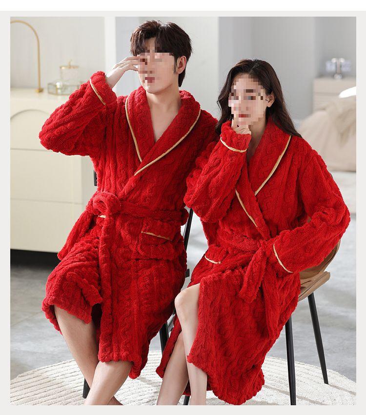 G5Z Winter Flannel Couple Robe: Men's Coral Fleece & Women's Plus Velvet Thick Warm Pajamas Bathrobe.
