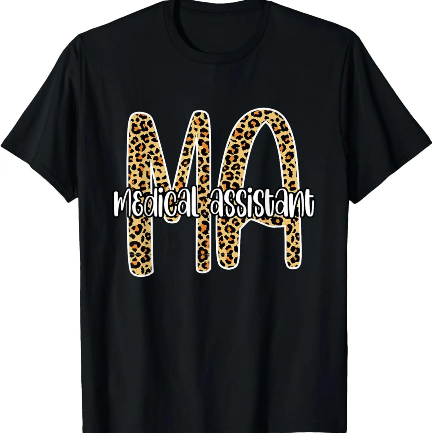 MA medical assistant Tee, Leopard plaid Clinical nurse Gift T-Shirt S