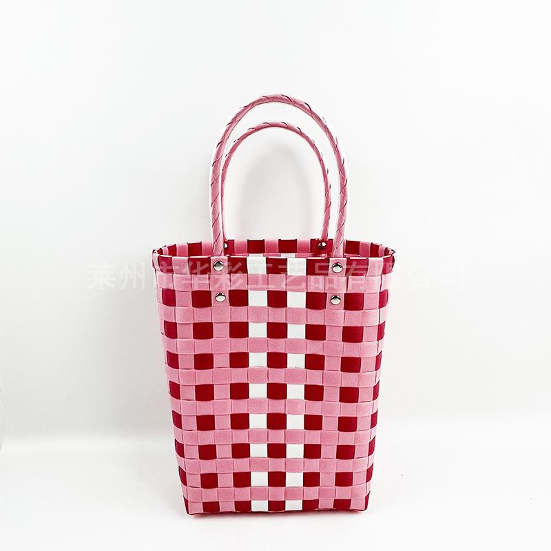 Bucket bag hand-woven contrasting color vegetable basket creative hand basket photo vacation leisure women's bag