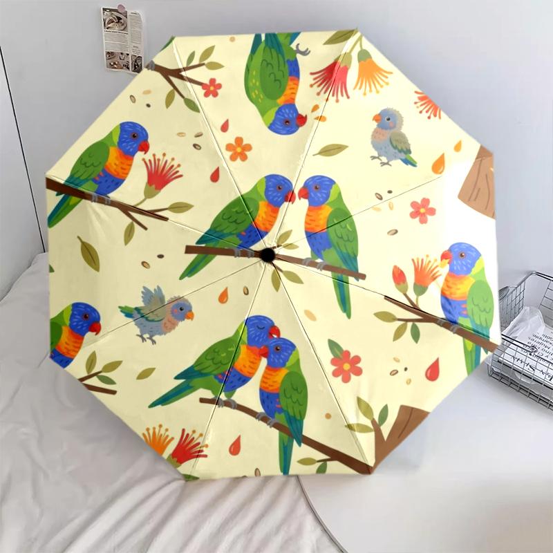 1 PC Automatic Folding Umbrella - Cute Parrot Pattern, Portable & Foldable Design with 8 Ribs, Christmas Birthday Gifts