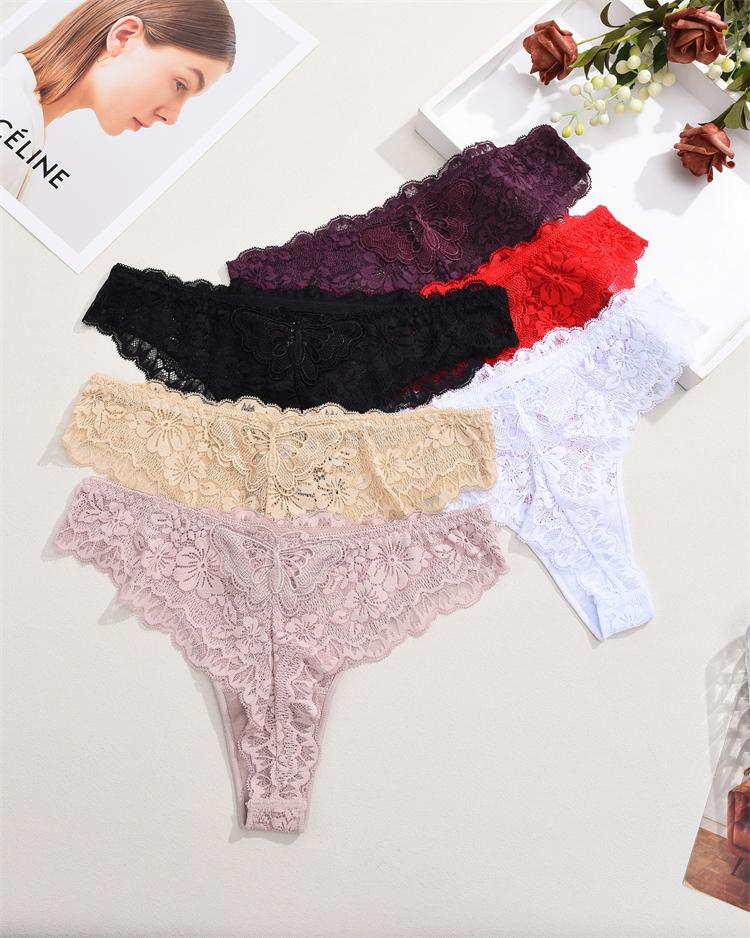 2Pcs Lace Butterfly Print Women's Underwear Sexy Hollow Out Thongs Trendy Breathable Panties Lady Perspective G-String Lingerie