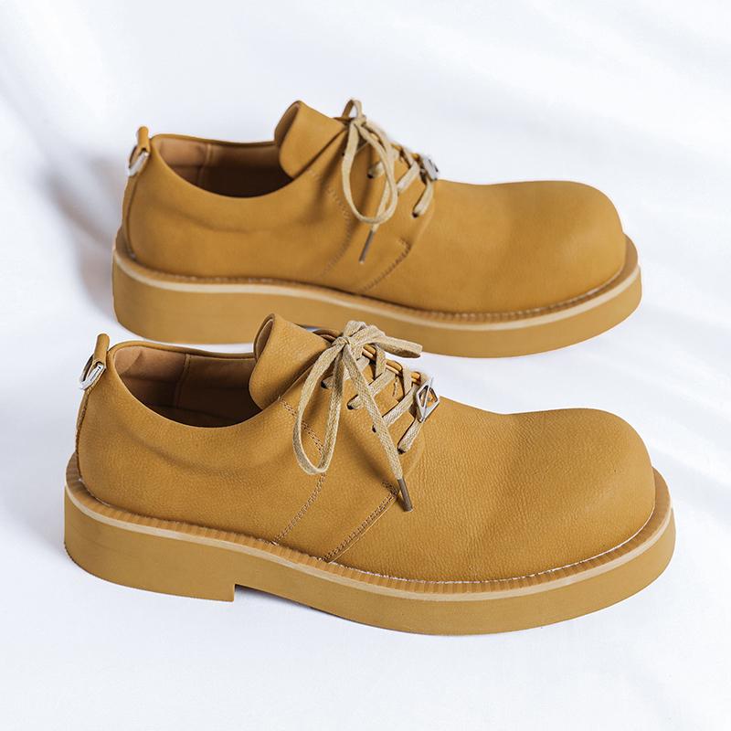 Fashion New Men Genuine Leather Derby Boot Luxury Designers Casual Leather Round Toe Thick Bottom Stylish Social Thick Bottom Ankle Boot